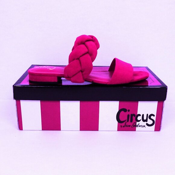 Sam Edelman Braided Magenta Pink Flat Sandals Slide Shoes 8.5 Faux Suede Comfort - Picture 3 of 8